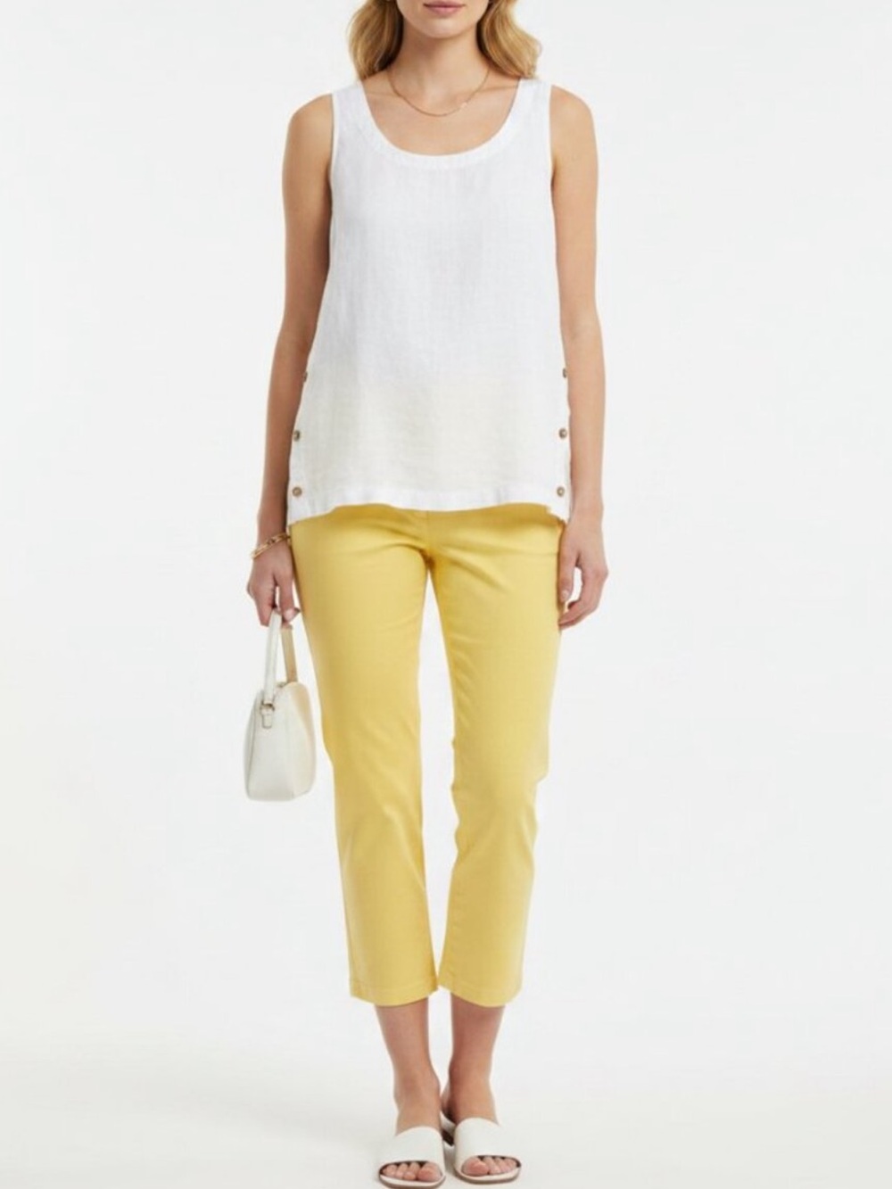 Rachel Roy White Sleeveless Button-Side Linen Relaxed Tank Top - Picture 7 of 7